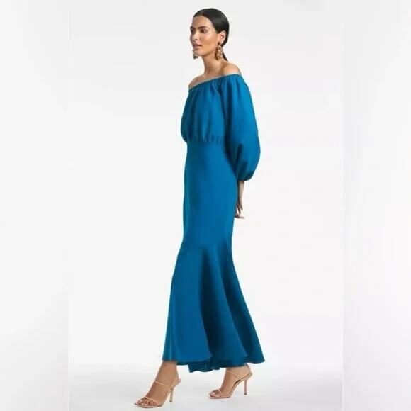 Sachin & Babi Kai Mermaid Off The Shoulder Dress in Moroccan Blue Sz 8 $475 - Picture 5 of 6